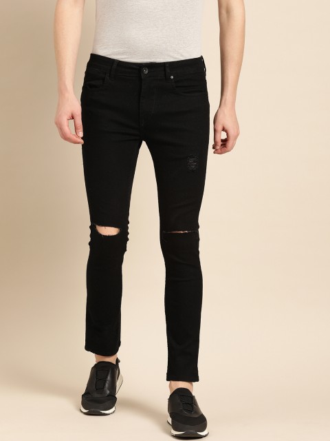 

ether Men Black Skinny Fit Mid-Rise Slash Knee Stretchable Jeans