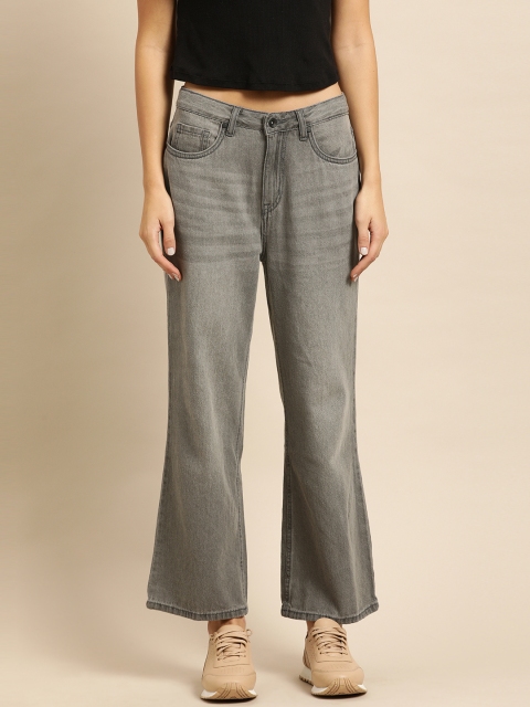 

ether Women Grey Wide Leg Mid-Rise Clean Look Stretchable Jeans