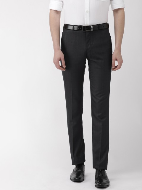 

Raymond Men Charcoal Grey & Blue Slim Fit Checked Formal Trousers