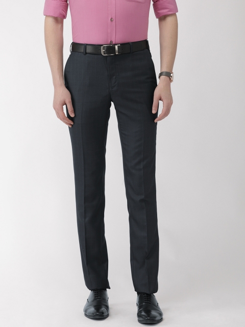 

Raymond Men Navy Blue Slim Fit Self-Checked Formal Trousers