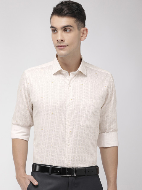 

Raymond Men White & Mustard Yellow Contemporary Fit Printed Formal Shirt