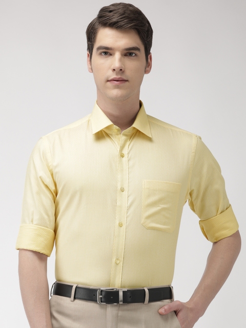 

Raymond Men Yellow & White Slim Fit Self Design Formal Shirt