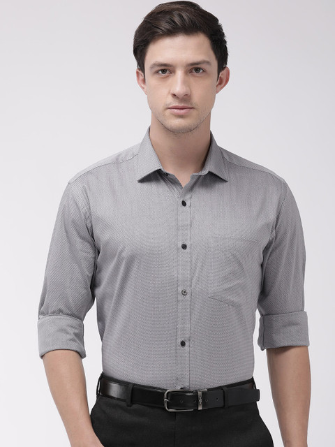 

Park Avenue Men Charcoal Grey & Black Slim Fit Self Design Formal Shirt