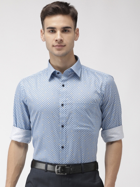 

Raymond Men Blue & Olive Green Slim Fit Printed Formal Shirt