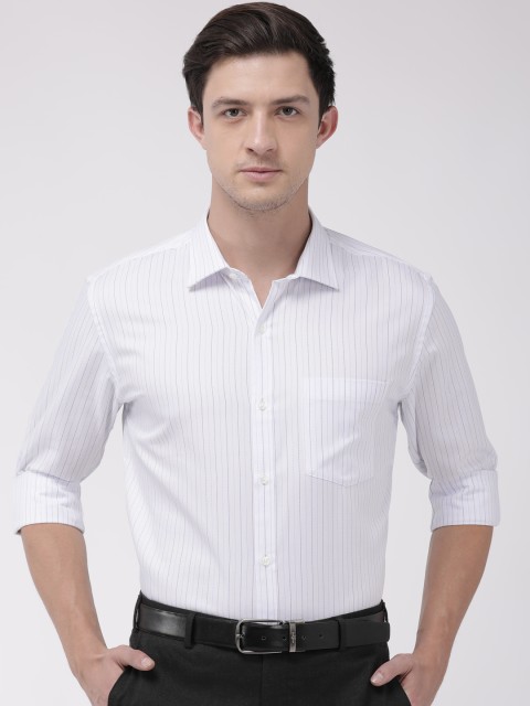 

Park Avenue Men White & Blue Slim Fit Striped Formal Shirt