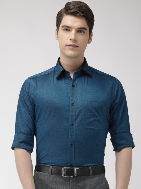 

Raymond Men Teal Blue & Black Slim Fit Self Design Formal Shirt