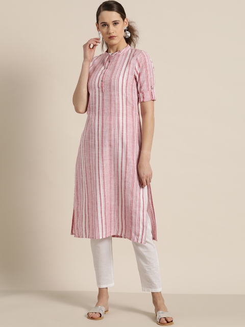 

Moda Rapido Women White & Red Striped Straight Kurta