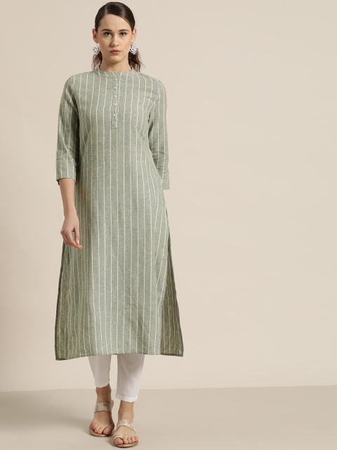 

Moda Rapido Women Green & White Striped Straight Kurta