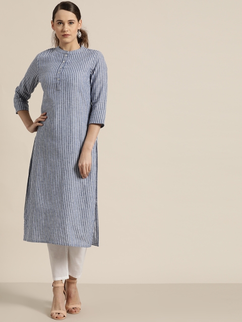 

Moda Rapido Women Blue & White Striped Straight Kurta