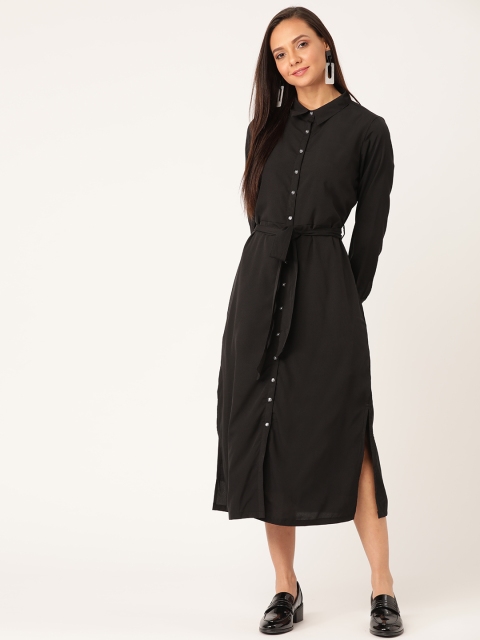 

Moda Rapido Women Black Solid Shirt Dress With Belt