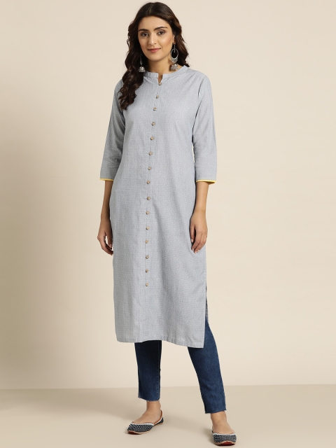 

Moda Rapido Women Navy Blue & White Woven Design Straight Kurta