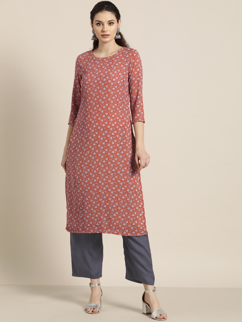 

Moda Rapido Women Red & Charcoal Grey Printed Kurta with Palazzos