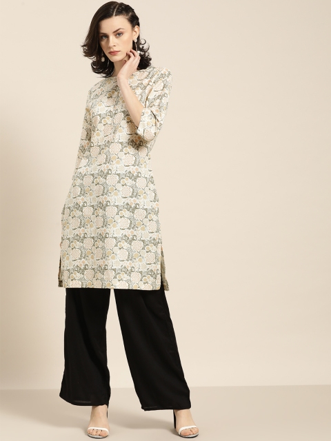 

Moda Rapido Women Off-White & Beige Printed Straight Kurta