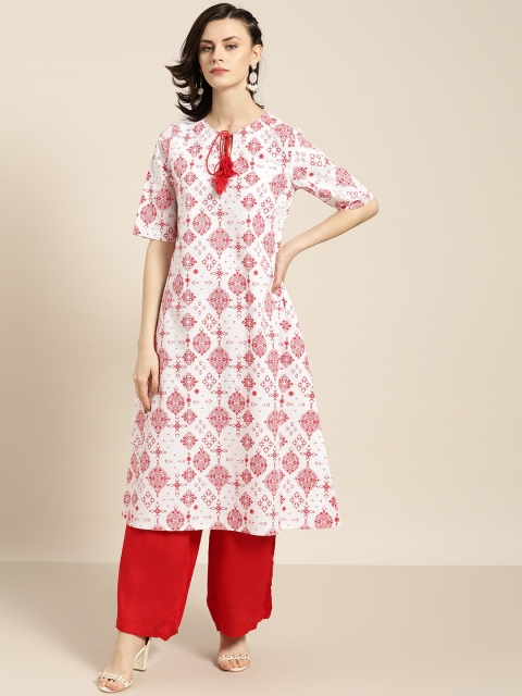 

Moda Rapido Women White & Red Printed A-Line Kurta