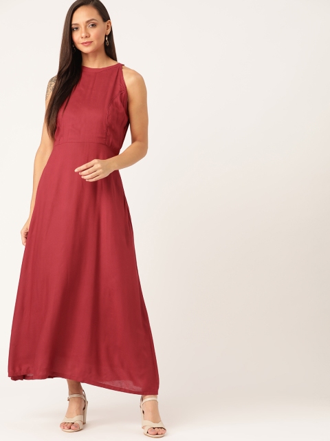 

Moda Rapido Women Maroon Solid Maxi Dress