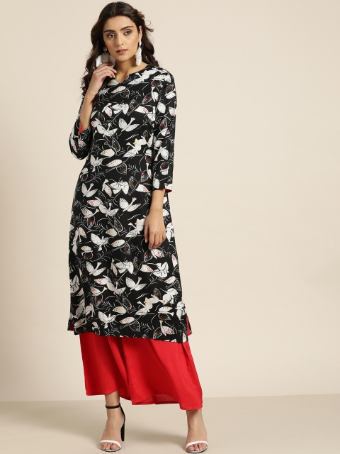 

Moda Rapido Women Black & Red Printed Kurta with Palazzos