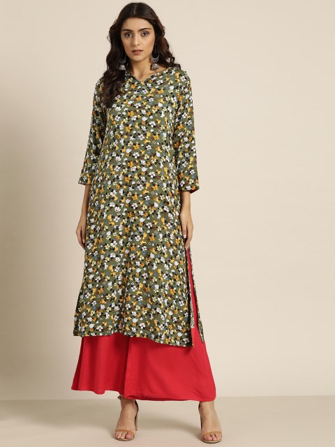 

Moda Rapido Women Olive Green & Red Printed Kurta with Palazzos