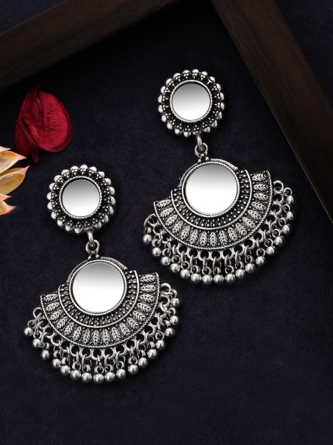 

Rubans Silver-Toned & Black Oxidised Handcrafted Classic Drop Earrings