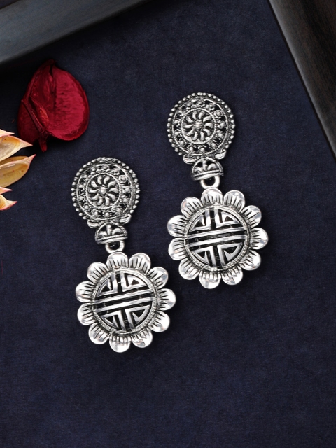 

Rubans Silver-Toned & Black Oxidised Handcrafted Classic Drop Earrings