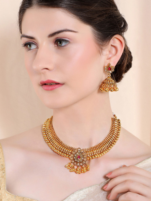 

Rubans Gold-Plated & Pink Stone Studded Jewellery Set