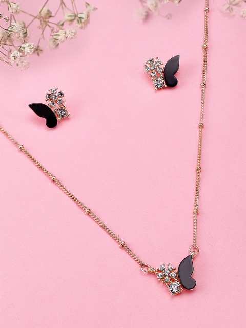 

Rubans Gold-Toned & Black Enameled CZ Stone Studded Handcrafted Jewellery Set