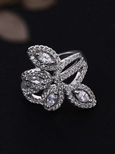 

Rubans Silver-Plated CZ-Studded Handcrafted Adjustable Finger Ring