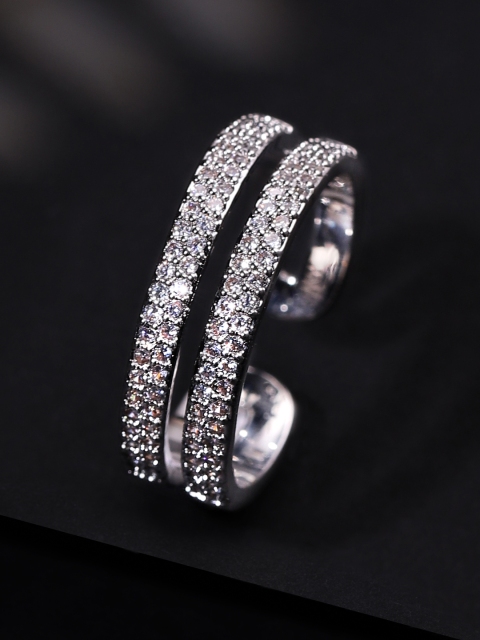 

Rubans Silver-Plated & White CZ-Studded Adjustable Handcrafted Finger Ring
