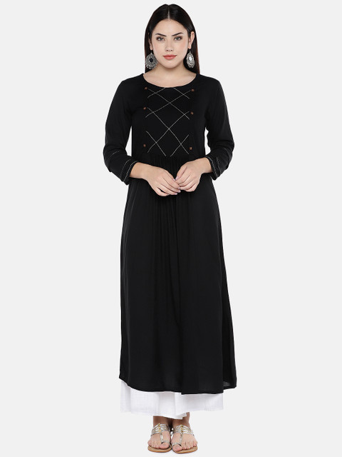 

shiloh Women Black Yoke Design A-Line Kurta