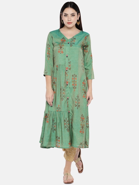 

shiloh Women Green Printed A-Line Kurta