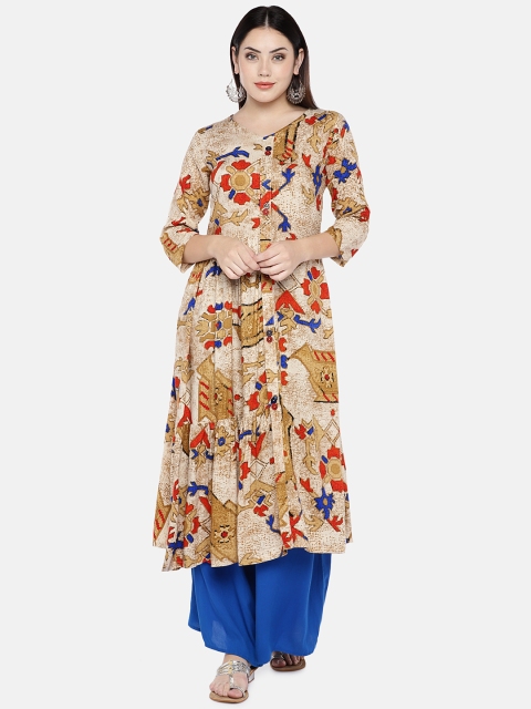 

shiloh Women Beige & Blue Printed Anarkali Kurta