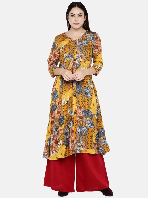 

shiloh Women Yellow Printed A-Line Kurta