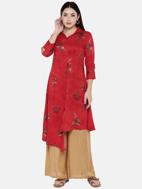 

shiloh Women Red Printed Asymmetric A-Line Kurta