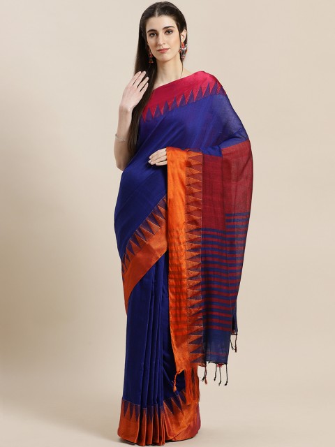 

Laa Calcutta Blue & Orange Bengal Handloom Solid Saree