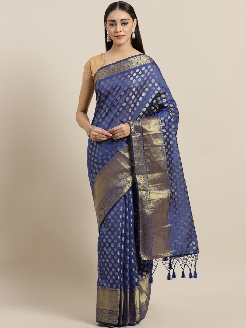 

Laa Calcutta Navy Blue & Golden Woven Design Chanderi Saree