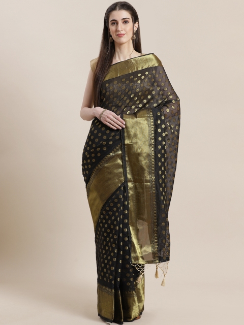 

Laa Calcutta Black & Golden Zari Woven Design Handloom Chanderi Saree