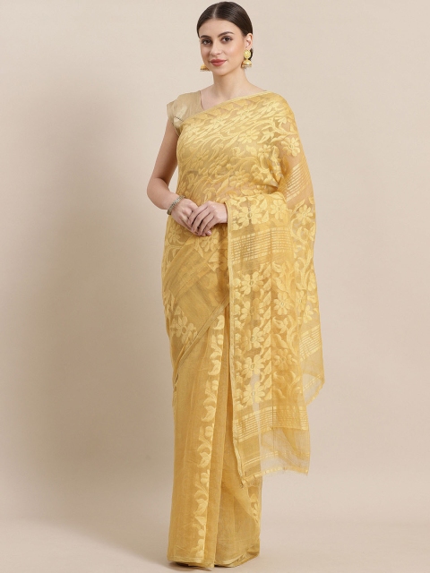 

Laa Calcutta Mustard Yellow Woven Design Dhakai Jamdani Saree
