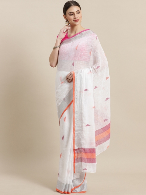 

Laa Calcutta White & Pink Handloom Woven Design Saree