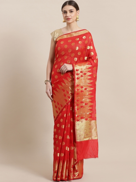 

Laa Calcutta Red & Golden Woven Design Handloom Chanderi Saree