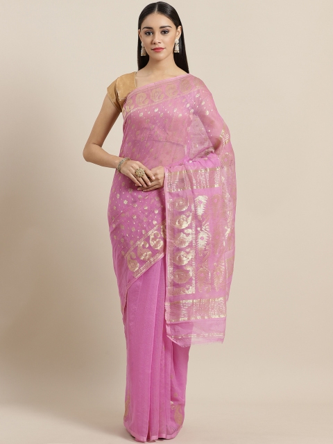 

Laa Calcutta Pink & Golden Zari Woven Design Jamdani Saree