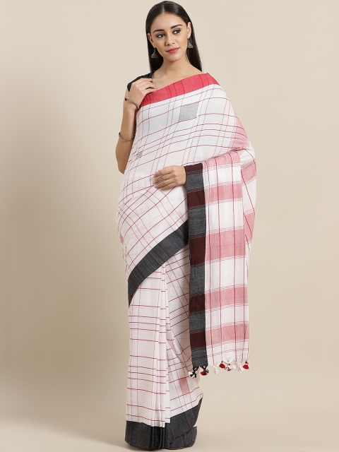 

Laa Calcutta White & Red Handloom Checked Saree