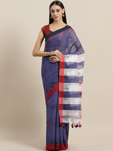 

Laa Calcutta Navy Blue & White Handloom Woven Design Saree