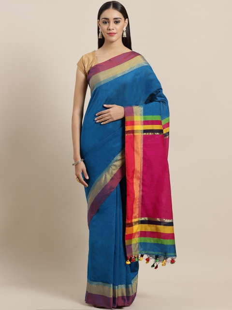 

Laa Calcutta Blue & Magenta Handloom Solid Saree