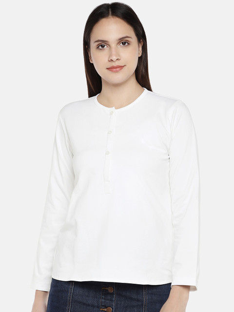 

Amaarzo Women White Solid Round Neck T-shirt