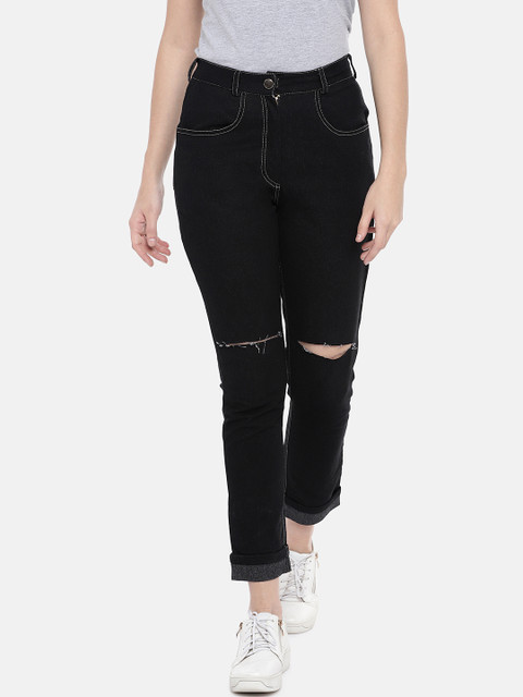 

Amaarzo Women Black Regular Fit Mid-Rise Slash Knee Jeans