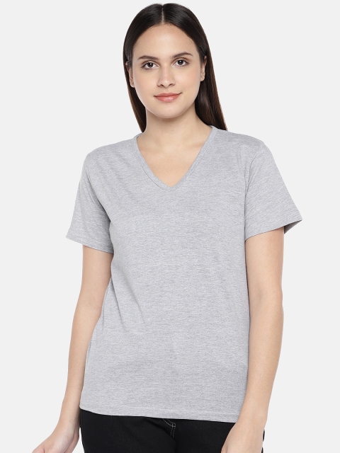 

Amaarzo Women Grey Solid V-Neck T-shirt
