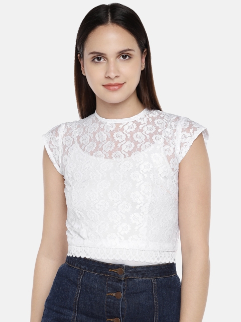 

Amaarzo Women White Self Design Crop Top