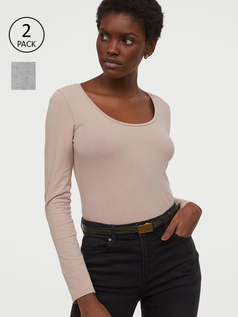 

H&M Women 2-Pack Jersey Sustainable Tops, Grey