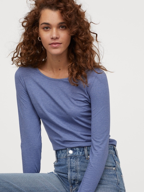 

H&M Women Blue Solid Long-Sleeved Jersey Top