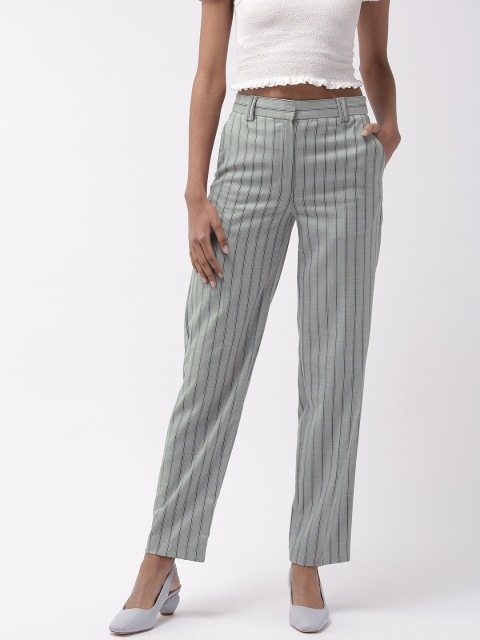 

Marks & Spencer Women Grey & Navy Blue Relaxed Straight Fit Striped Trousers