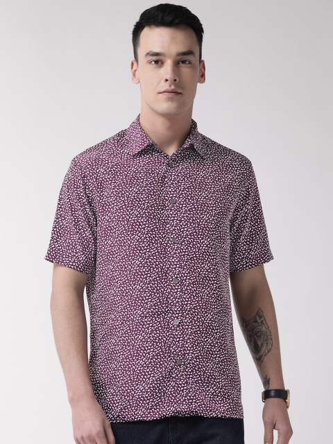 

Marks & Spencer Men Aubergine & White Relaxed Regular Fit Printed Casual Shirt, Purple